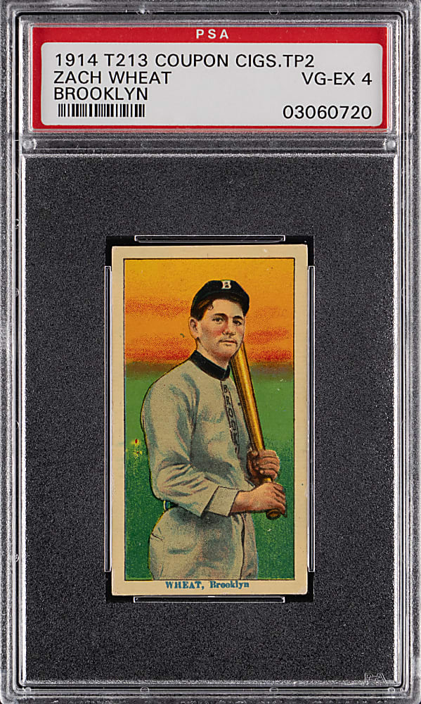 1914 T213-2 Coupon Cigarettes Zack Wheat Brooklyn PSA VG-EX 4 - Highest Graded - Population 1!