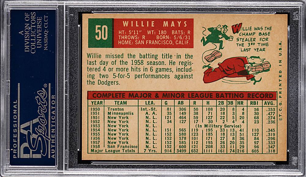 1959 Topps #50 Willie Mays PSA NM 7