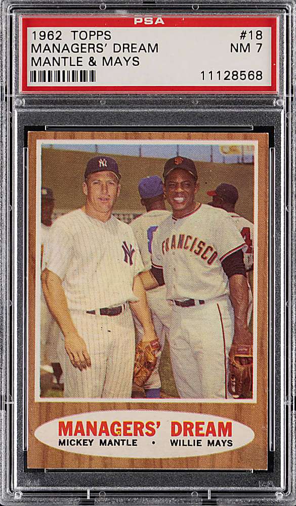 1962 Topps #18 Managers' Dream Mickey Mantle/Willie Mays PSA NM 7