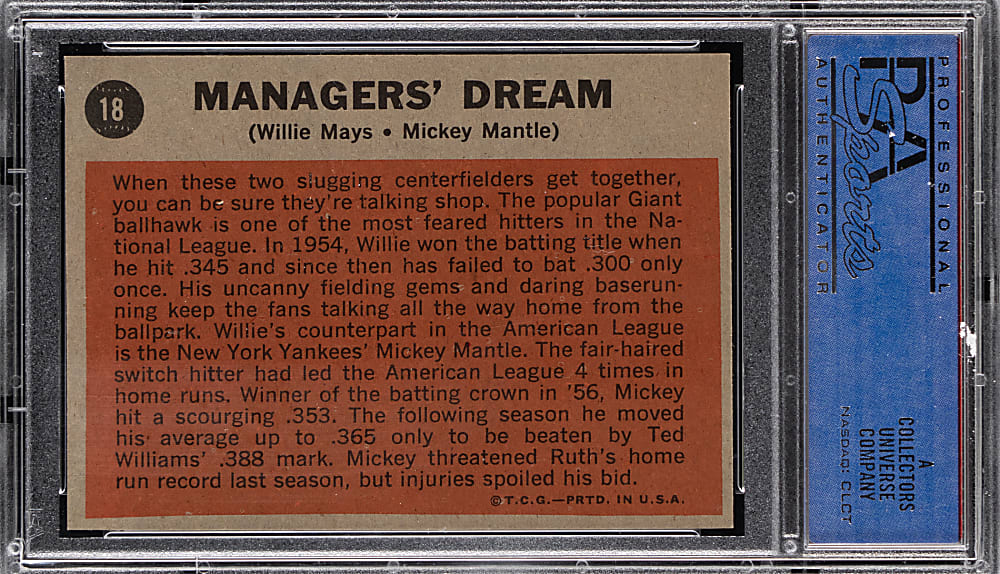 1962 Topps #18 Managers' Dream Mickey Mantle/Willie Mays PSA NM 7