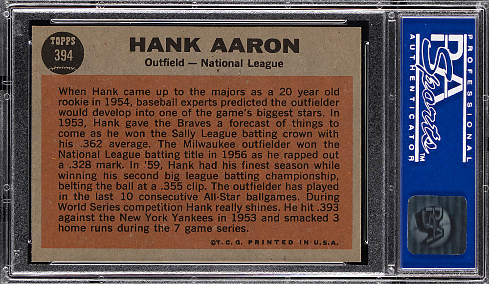 1962 Topps #394 Hank Aaron All-Star PSA NM-MT 8