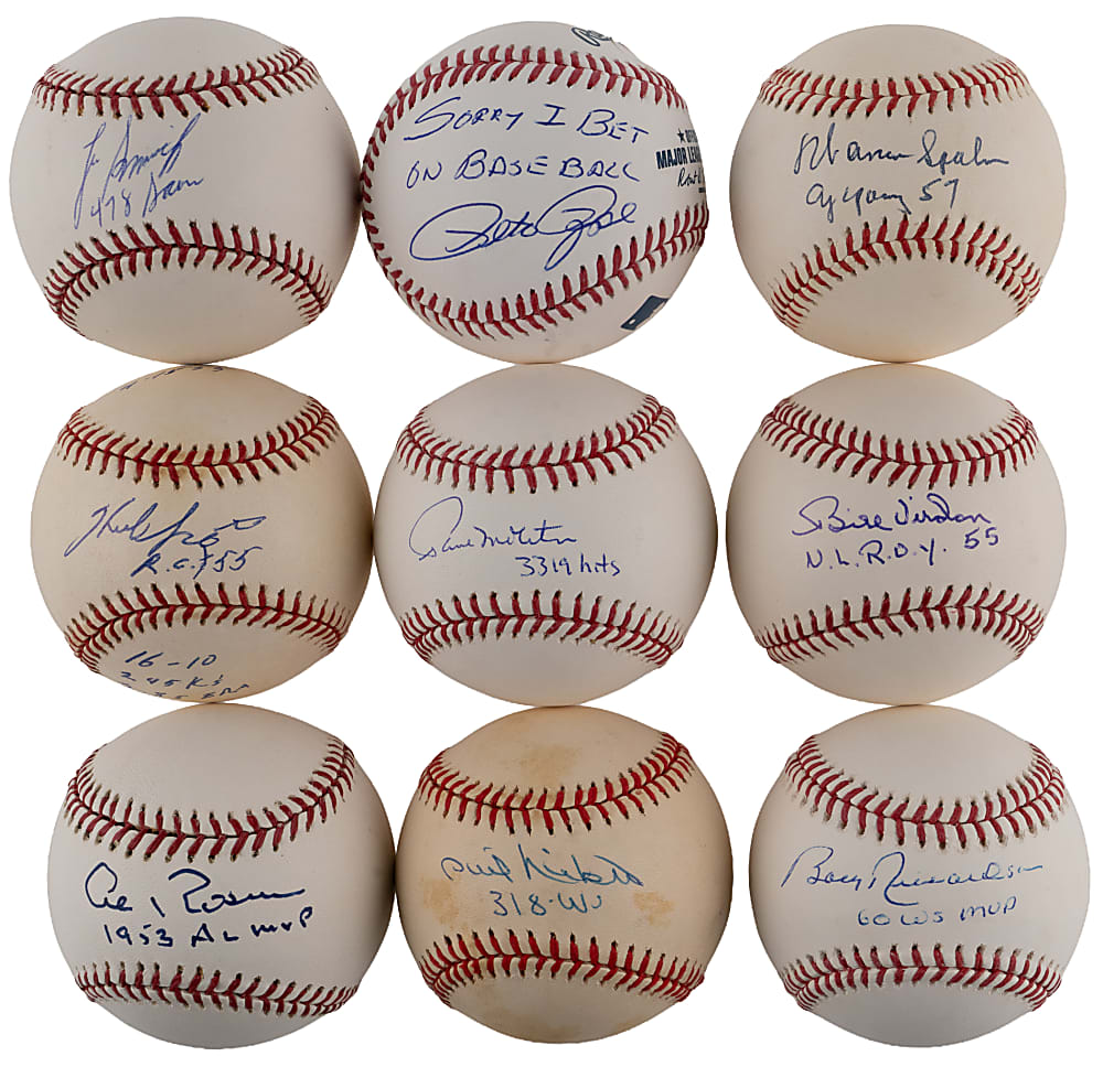 Single-Signed & Inscribed Hall of Fame/Star Baseballs (18) with Frank Thomas, Randy Johnson, Warren Spahn - All Individually Certified