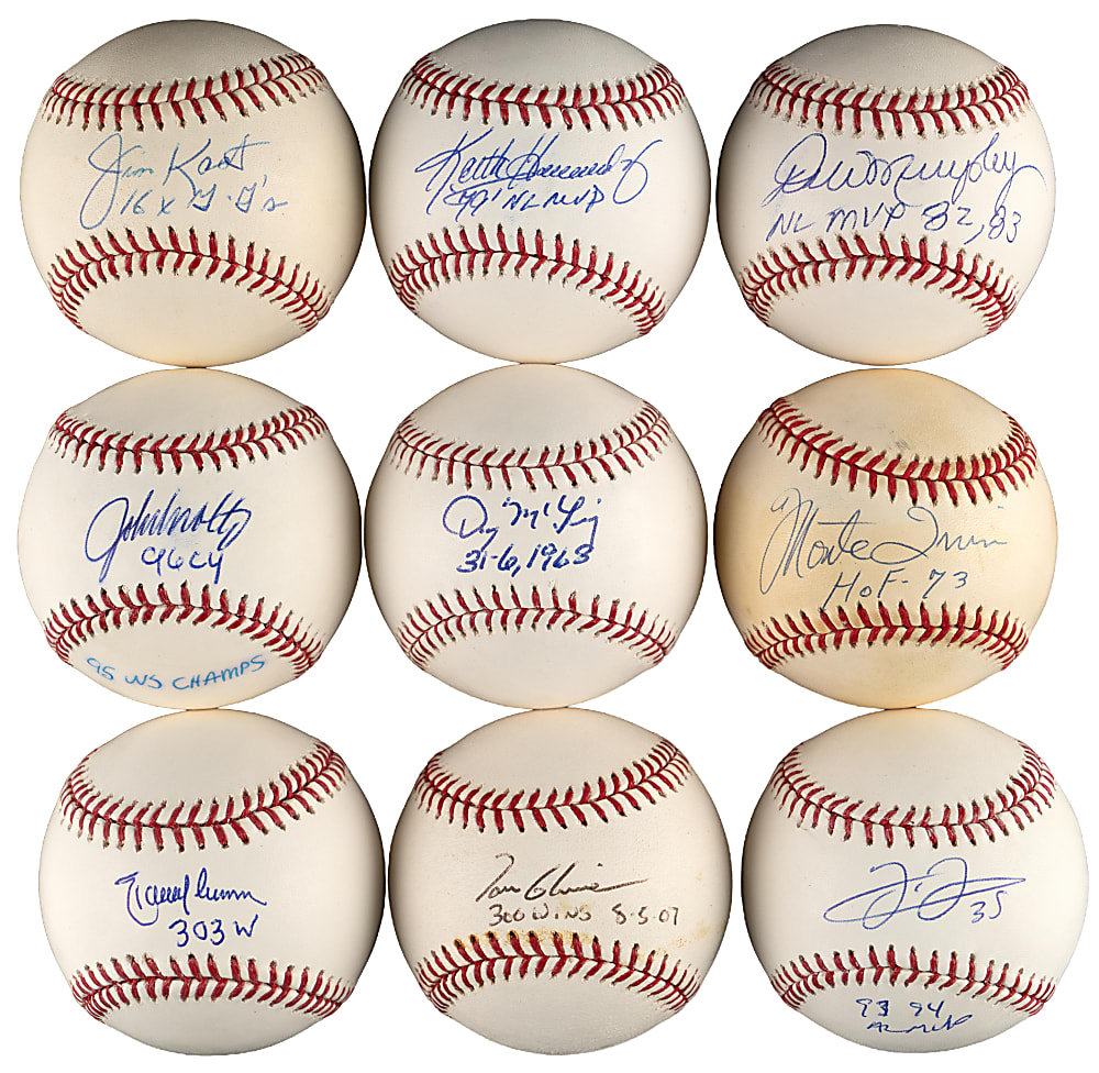 Single-Signed & Inscribed Hall of Fame/Star Baseballs (18) with Frank Thomas, Randy Johnson, Warren Spahn - All Individually Certified
