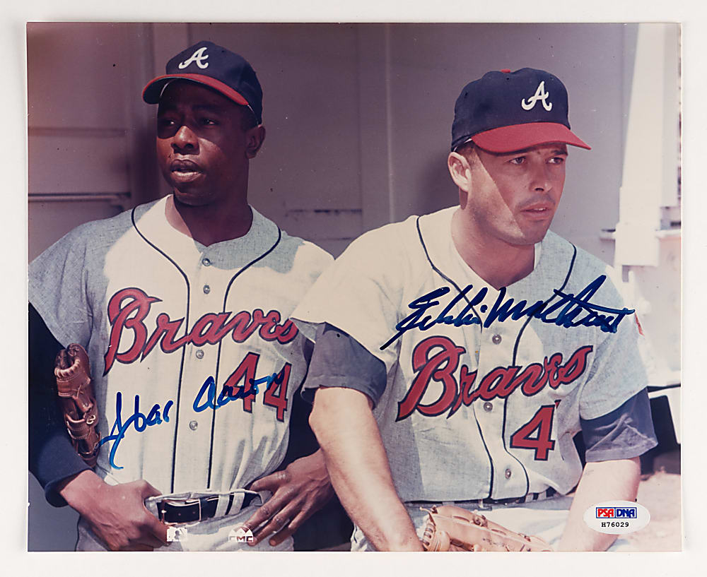 Hank Aaron & Eddie Mathews Dual-Signed 8x10 Color Photograph - PSA