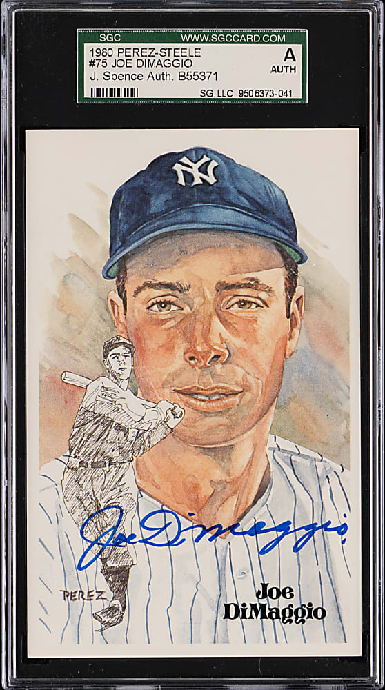 Joe DiMaggio Signed 1980 Perez-Steele Galleries Postcard - SGC/JSA Authentic