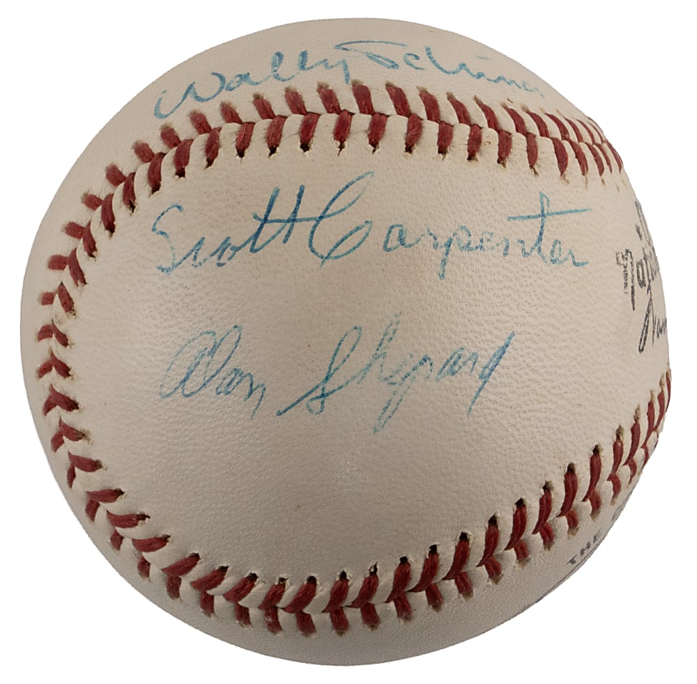 Incredible 1960s Mercury Seven Astronauts Multi-Signed ONL/Giles Baseball with Gus Grissom, Alan Shepard, Scott Carpenter & Wally Schirra - PSA/DNA Graded 8