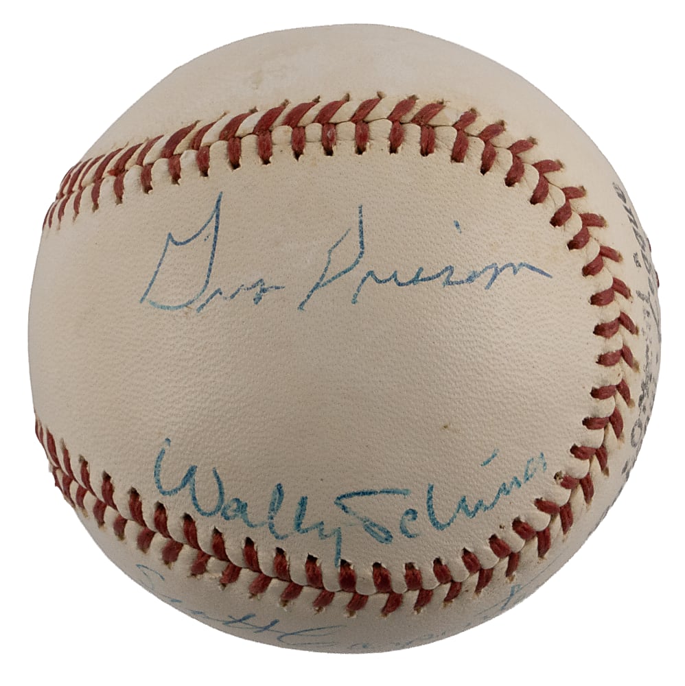 Incredible 1960s Mercury Seven Astronauts Multi-Signed ONL/Giles Baseball with Gus Grissom, Alan Shepard, Scott Carpenter & Wally Schirra - PSA/DNA Graded 8