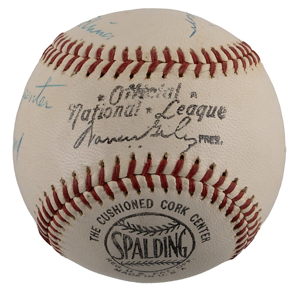 Incredible 1960s Mercury Seven Astronauts Multi-Signed ONL/Giles Baseball with Gus Grissom, Alan Shepard, Scott Carpenter & Wally Schirra - PSA/DNA Graded 8