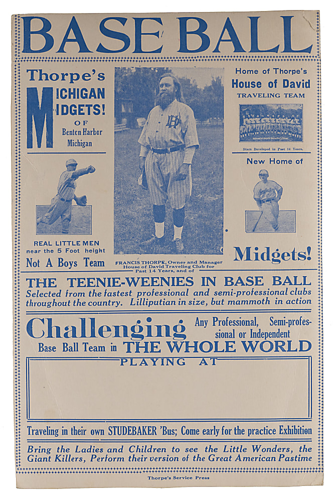1931 House of David Barnstorming Broadside Poster Featuring Team Founder Francis Thorpe and Radio Press Release Reverse