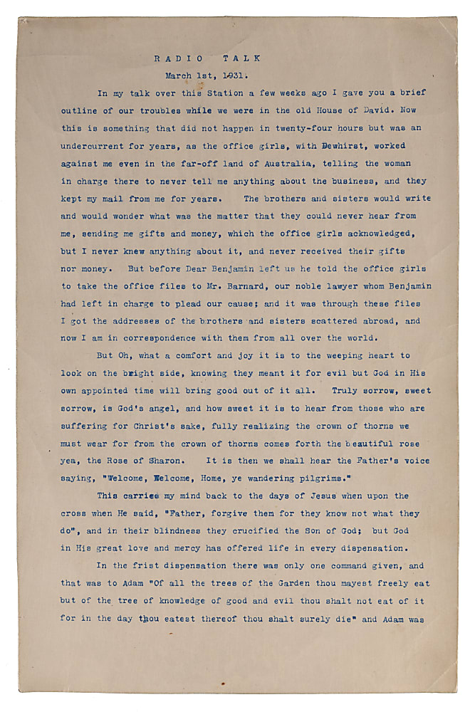 1931 House of David Barnstorming Broadside Poster Featuring Team Founder Francis Thorpe and Radio Press Release Reverse