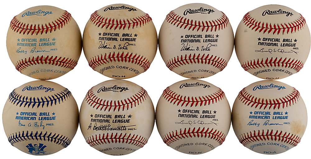Dual/Single-Signed Hall of Fame Baseballs (8) with Whitey Ford/Lefty Gomez & Buck O'Neil "1962 Cubs"