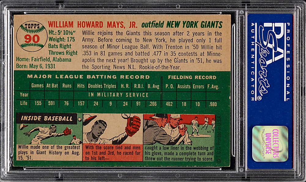 1954 Topps #90 Willie Mays PSA EX-MT 6