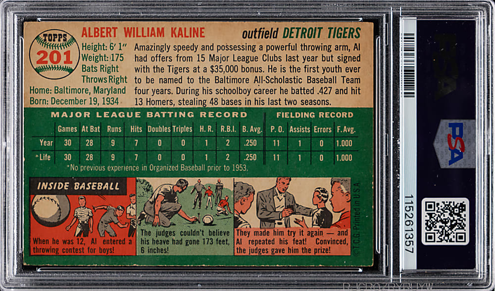 1954 Topps #201 Al Kaline Rookie PSA EX 5