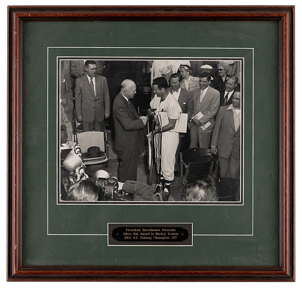 1954 President Eisenhower Presents Mickey Vernon Silver Bat Award as 1953 A.L. Batting Champion from Vernon Estate