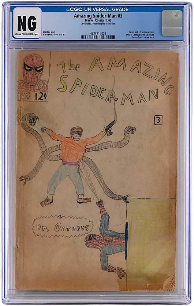 1963 Marvel Comics Amazing Spider-Man #3 Coverless with Amatuer Hand-Drawn Cover - CGC NG