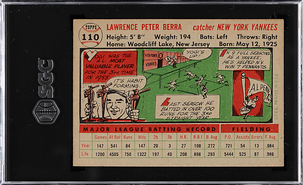 1956 Topps #110 Yogi Berra White Back SGC EX 5