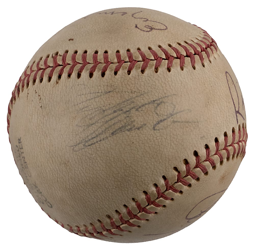 1972 Roberto Clemente 3,000th Hit Celebration Baseball Multi-Signed by (5) with Clemente and Puerto Rican Sports Figures - PSA/DNA Overall Grade 5.5