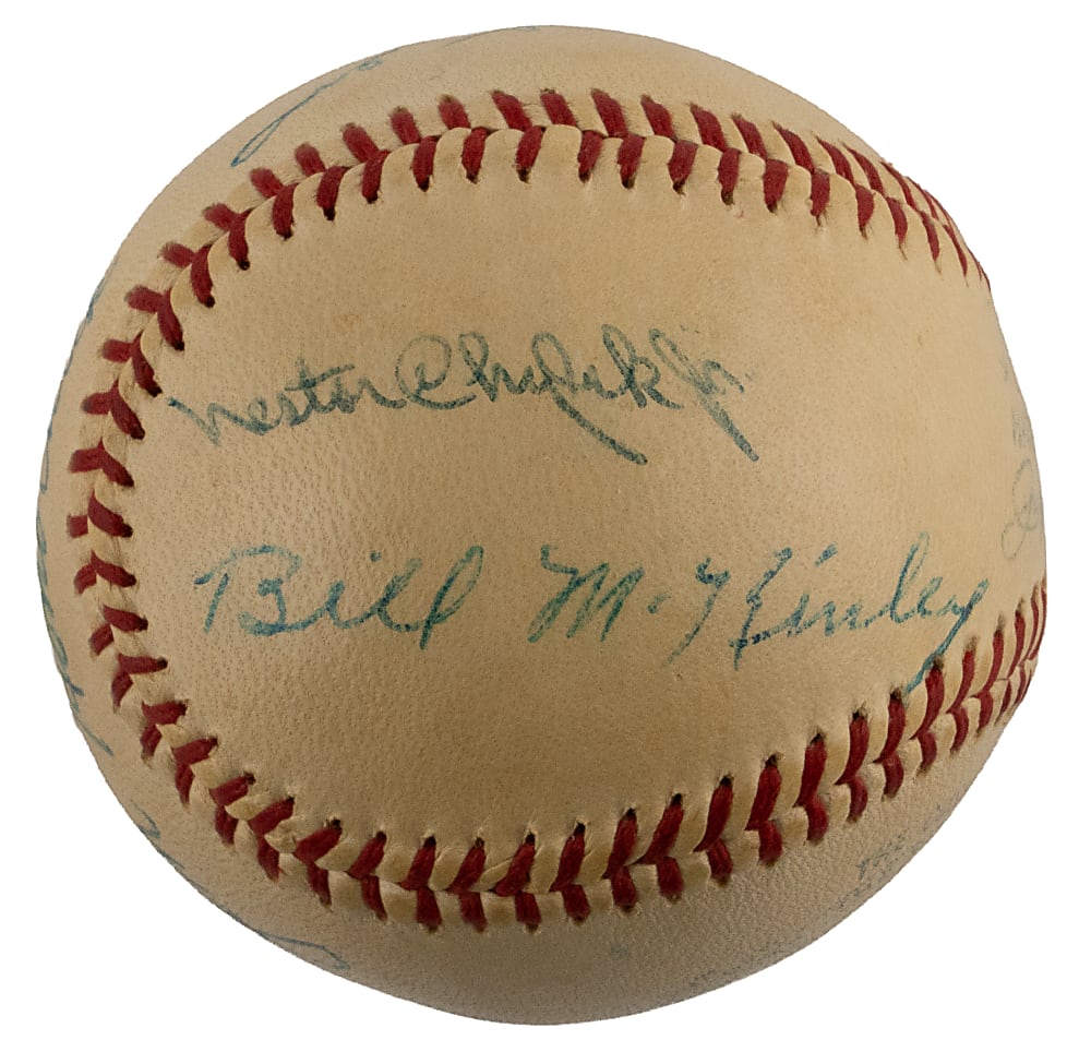 1960 American League Umpire Crew Multi-Signed OAL/Cronin Baseball with (4) Signatures Including Nestor Chylak - Full JSA LOA