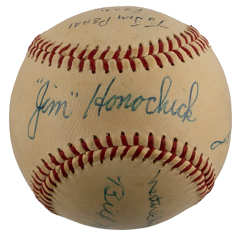 1960 American League Umpire Crew Multi-Signed OAL/Cronin Baseball with (4) Signatures Including Nestor Chylak - Full JSA LOA