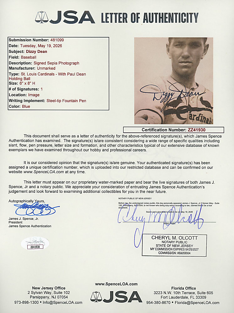 1934 Dizzy Dean Signed Associated Press Photograph with Daffy - Full JSA LOA