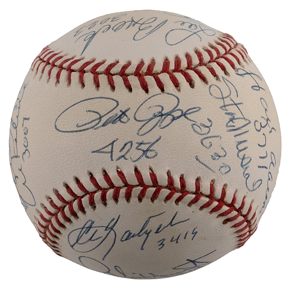 Superb 3000 Hit Club Multi-Signed Baseball with Rose, Aaron, Musial, Mays & Gwynn - JSA LOA