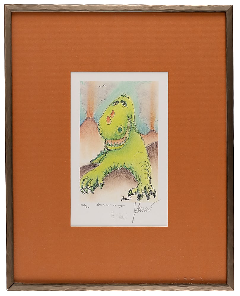 1992 Jerry Garcia Signed "Reluctant Dragon" Limited-Edition Lithograph Art Print Display