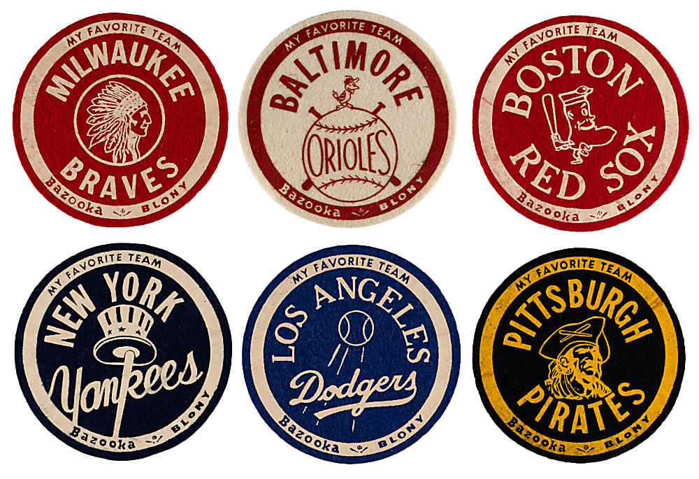1958 Bazooka/Blony My Favorite Team Felt Emblems Partial Set (11/16) - Gorgeous Condition!
