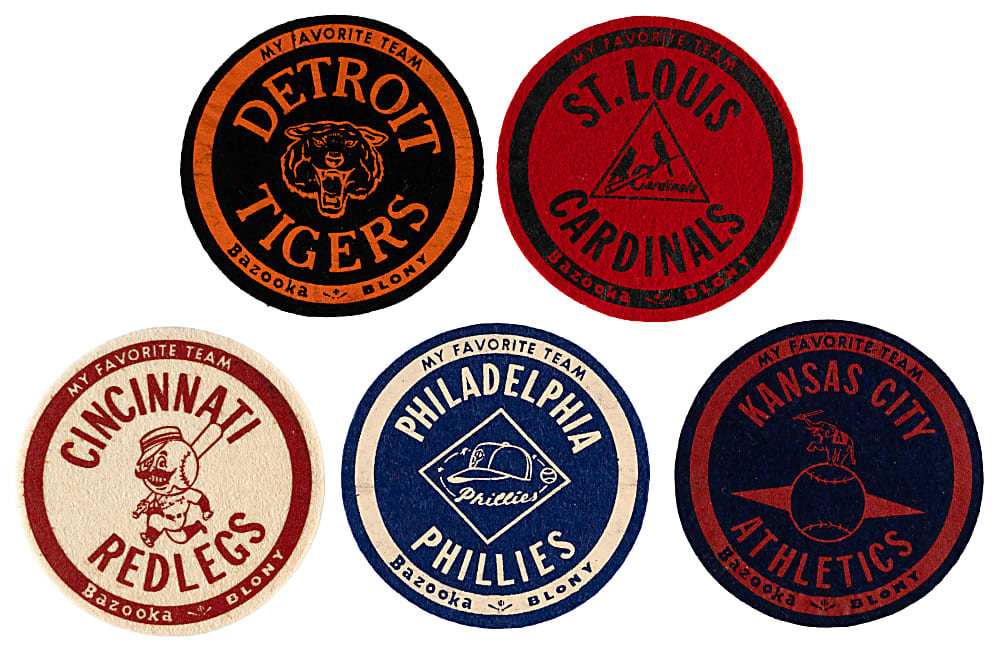 1958 Bazooka/Blony My Favorite Team Felt Emblems Partial Set (11/16) - Gorgeous Condition!