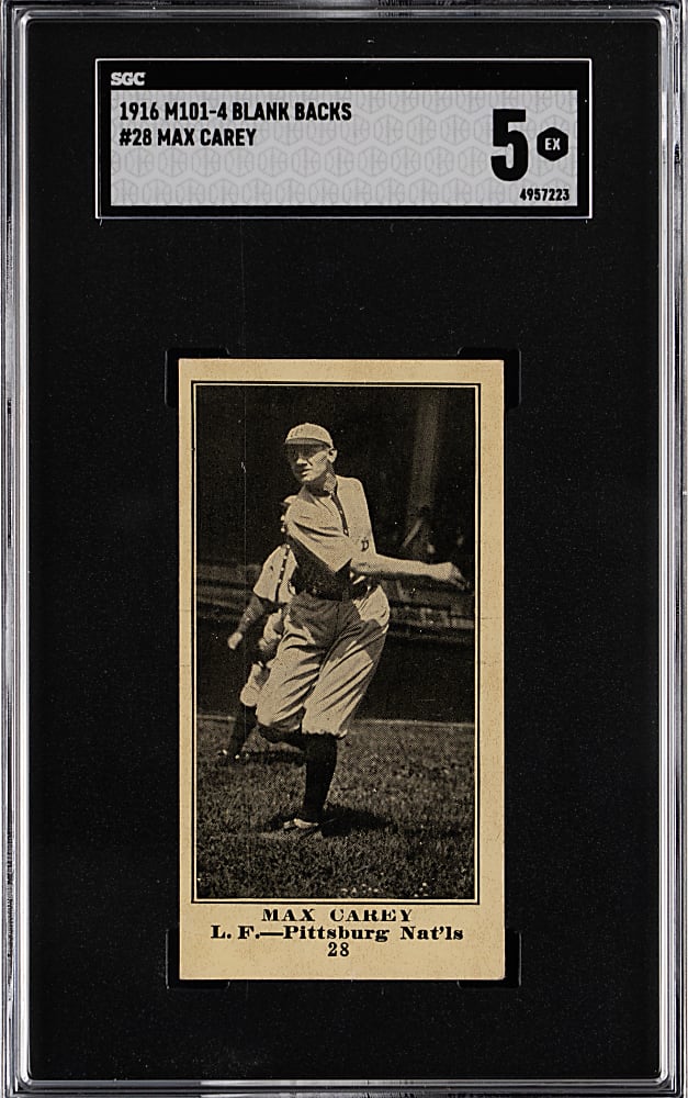 1916 M101-4 Blank Backs #28 Max Carey SGC EX 5