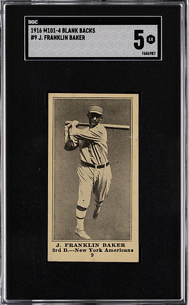 1916 M101-4 Blank Backs #9 Frank (Home Run) Baker SGC EX 5