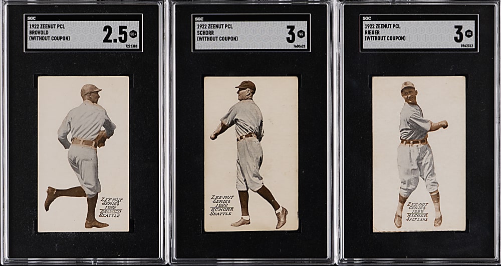 1922 Zeenut Pacific Coast League SGC GOOD+ 2.5 to VG 3 Graded Trio