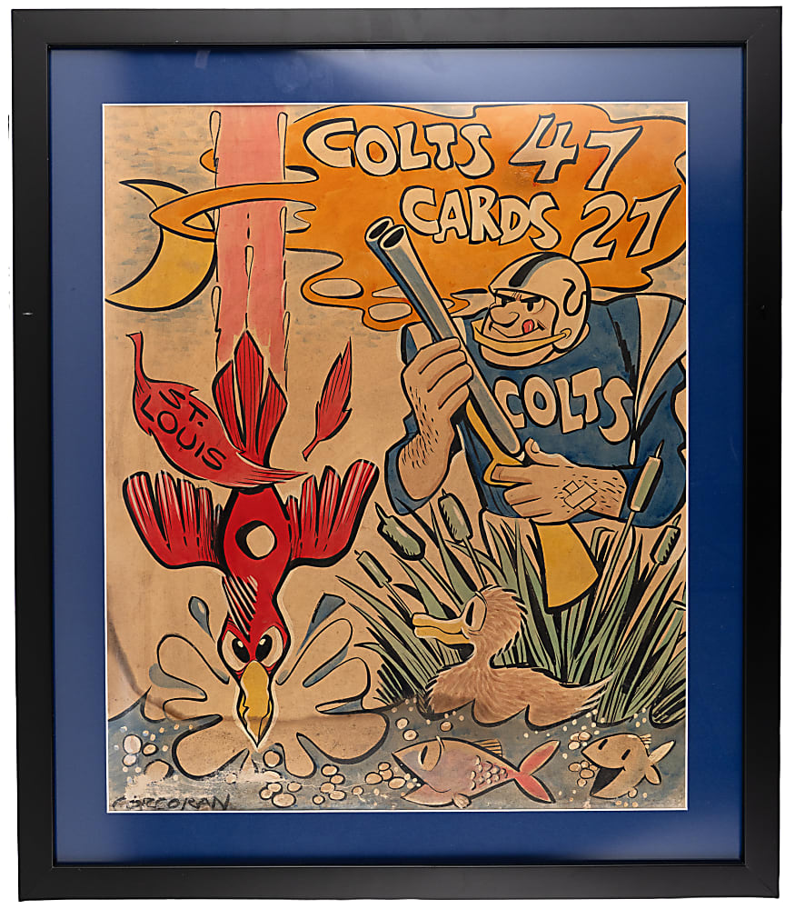 1964 Joseph Corcoran Signed Baltimore Colts vs. St. Louis Cardinals Original Artwork in Framed Display
