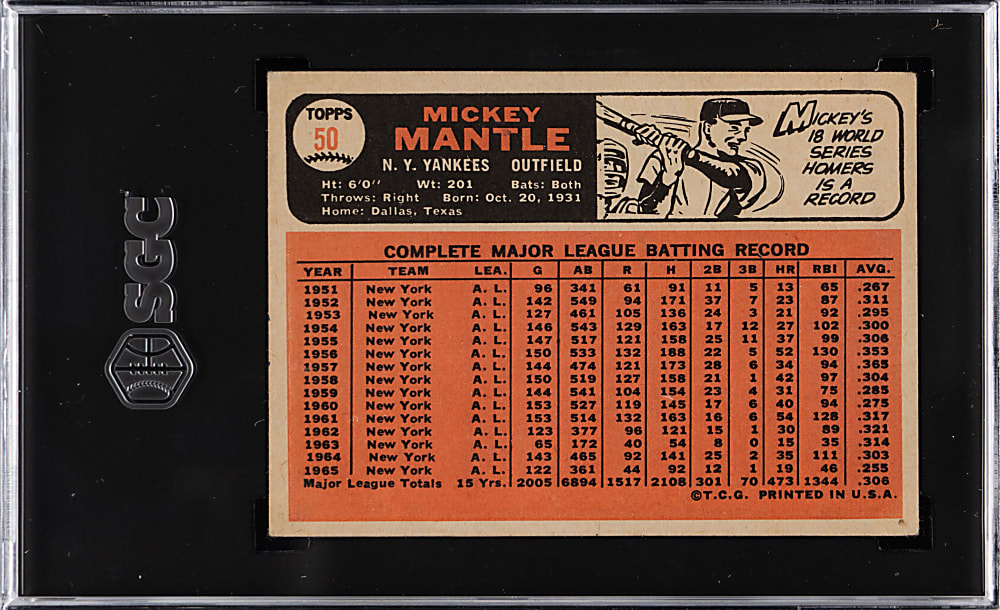 1966 Topps #50 Mickey Mantle SGC GOOD+ 2.5