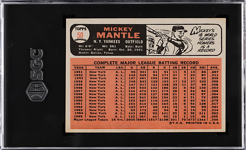 1966 Topps #50 Mickey Mantle SGC EX 5