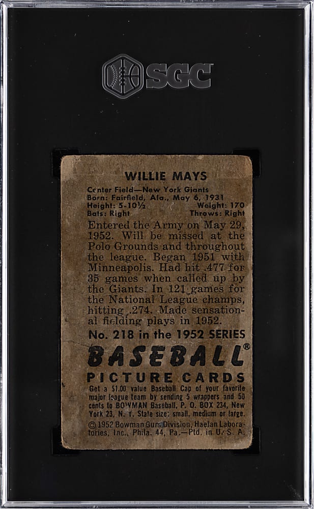 1952 Bowman #218 Willie Mays SGC POOR 1