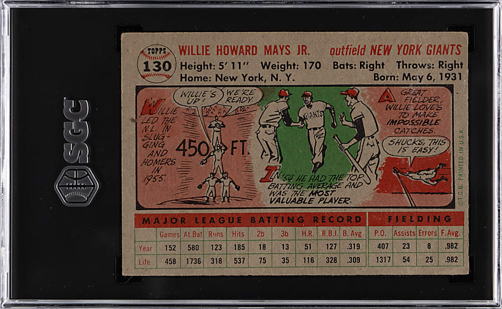 1956 Topps #130 Willie Mays Gray Back SGC FAIR 1.5