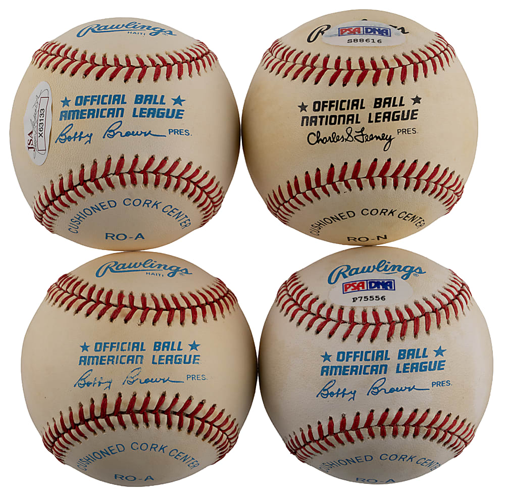 New York Yankees Legends Single-Signed Baseball Group (4) with Mantle, Dickey, Hunter & Lopat