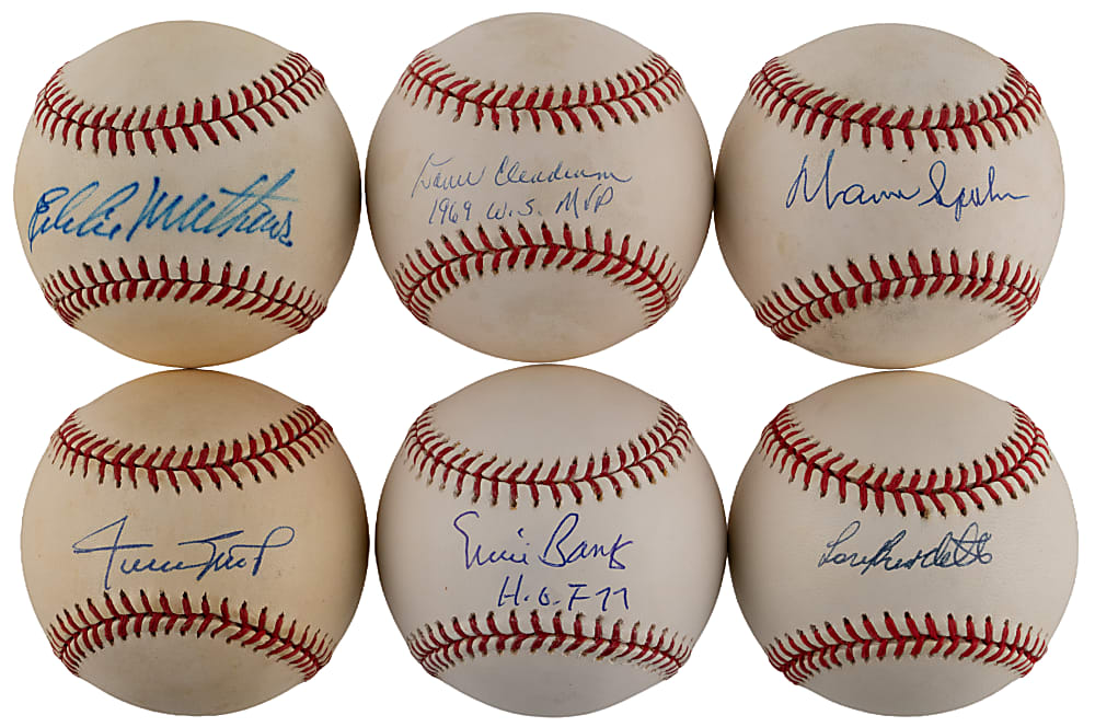 Single-Signed Baseball Collection (10) with (5) Hall of Famers Including Willie Mays