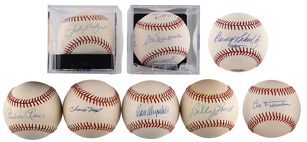Brooklyn Dodgers Single-Signed Baseball Group (8) with Koufax, Drysdale, Durocher, Reese - All Individually Certified