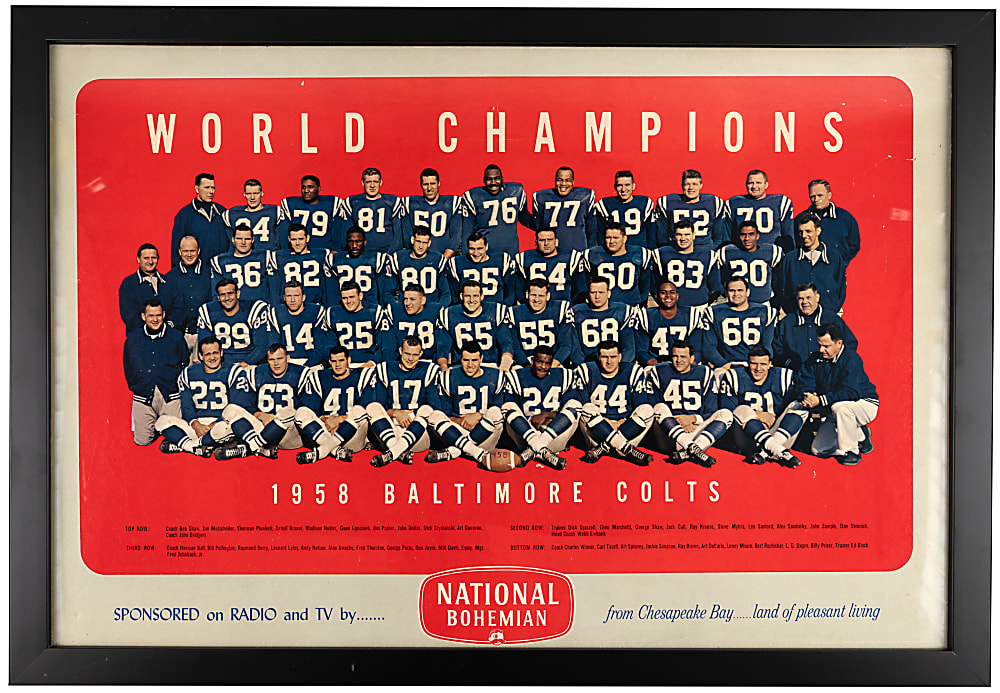 1958 Baltimore Colts World Champions National Bohemian Beer Point-of-Sale Sign with Easel Back - Clean!