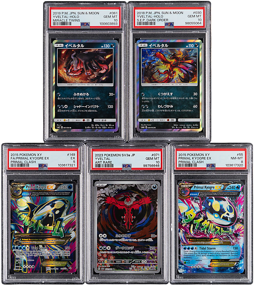 2015-2023 Legendary Pokémon Kyogre & Yveltal PSA Graded Collection (5) with (3) PSA GEM MINT 10