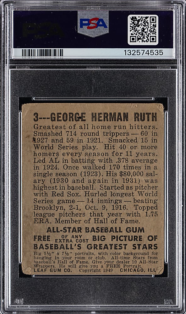1948 Leaf #3 Babe Ruth PSA POOR 1