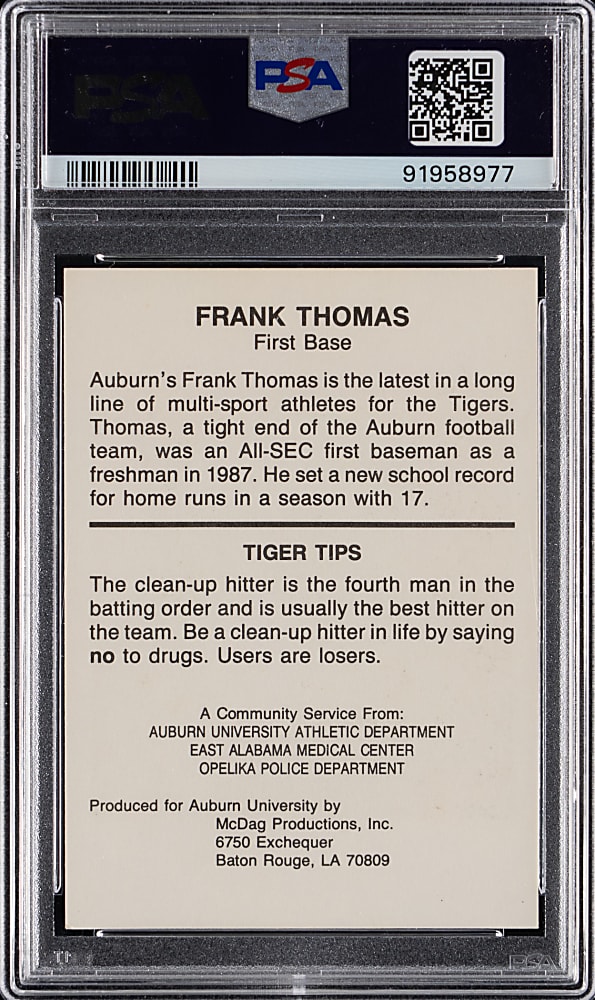 1987 Auburn Tigers Frank Thomas Tiger Great Pre-Rookie PSA NM-MT 8