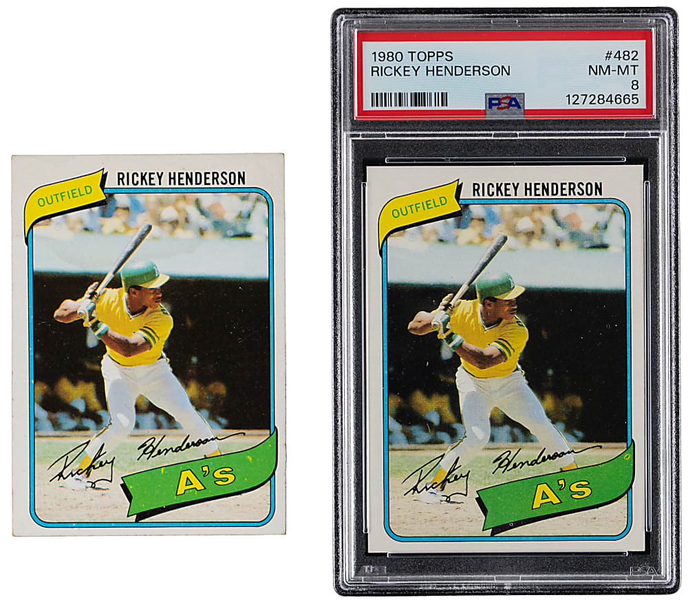 1980 Topps #482 Rickey Henderson Rookie Pair with PSA NM-MT 8