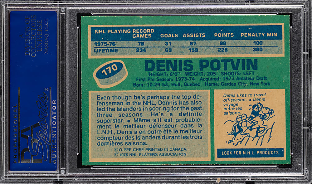 1976-1977 O-Pee-Chee Hockey #170 Denis Potvin PSA GEM MINT 10 - Population 6