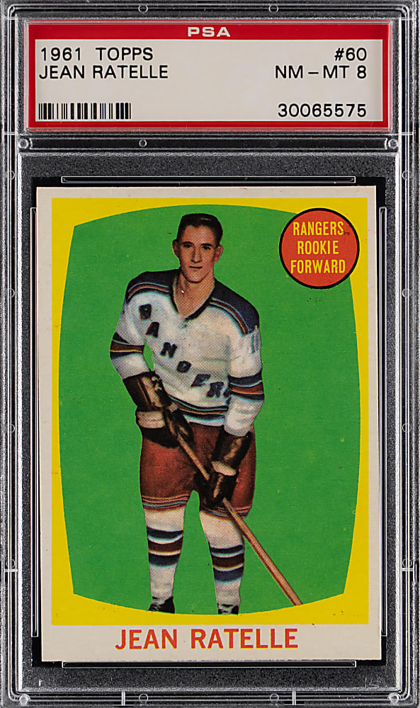 1961-1962 Topps Hockey #60 Jean Ratelle Rookie PSA NM-MT 8