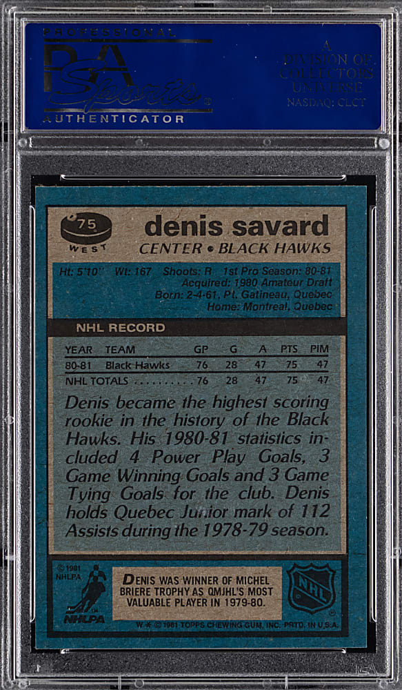 1981-1982 Topps Hockey #75 Denis Savard Rookie PSA GEM MINT 10