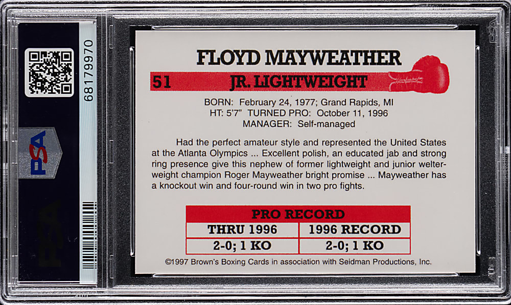 1997 Brown's Boxing #51 Floyd Mayweather Jr. Rookie PSA MINT 9