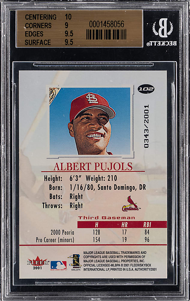 2001 Fleer Authority #102 Albert Pujols Rookie #/2001 BGS GEM MINT 9.5