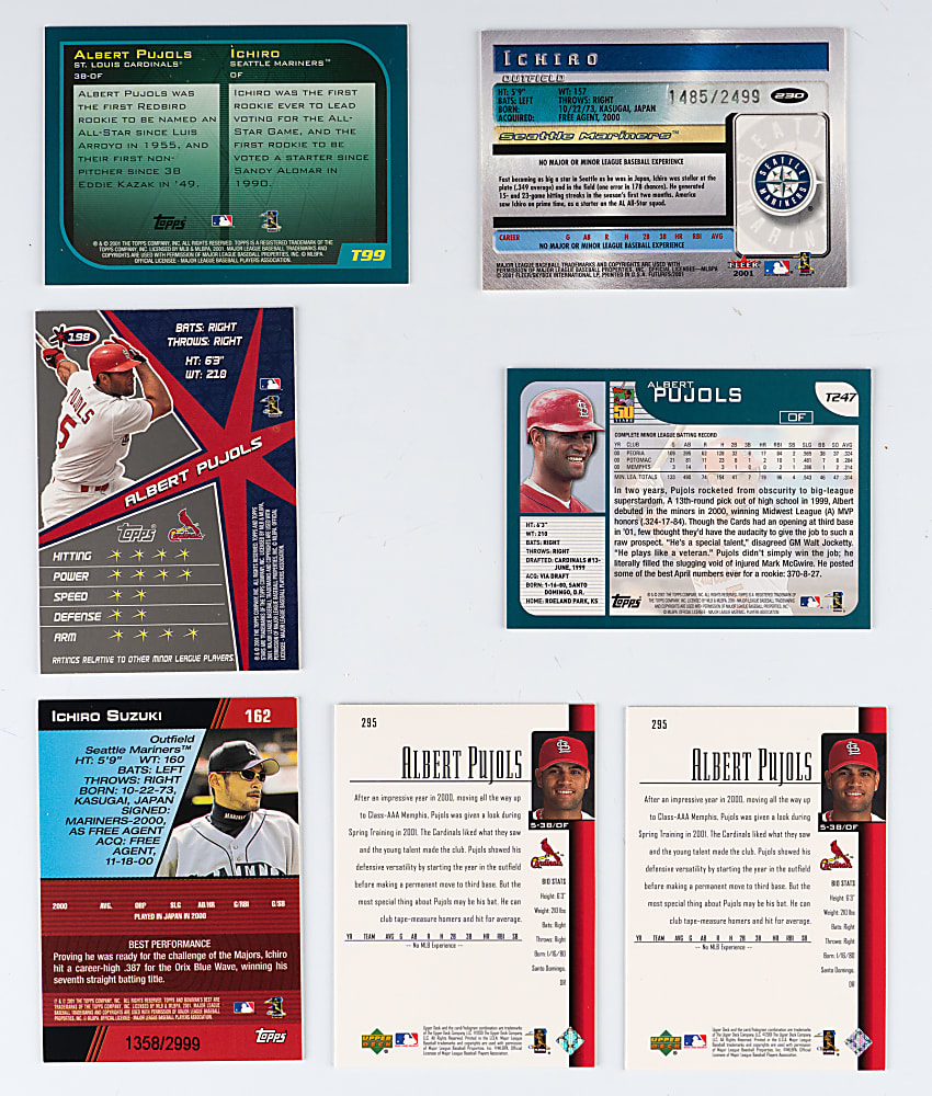 2001 Albert Pujols & Ichiro Suzuki Rookie Collection (7) with Traded Dual Rookie & Several Numbered